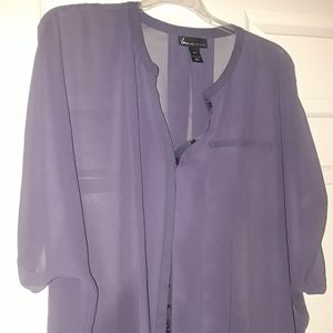 Sexy Sheer purple roll-sleeve top